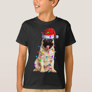 Kerst Pug verlichting Santa Hoed Decoraties T-shirt