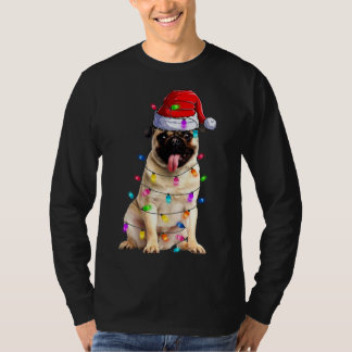 Kerst Pug verlichting Santa Hoed Decoraties T-shirt