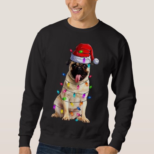 Kerst Pug verlichting Santa Hoed Decoraties Trui (Voorkant)