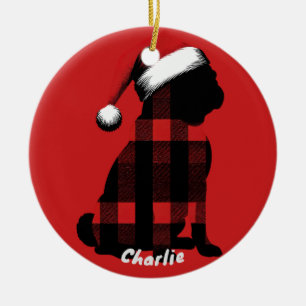Kerst Pug Waring Plaid Shirt Dierenvriend GIF Keramisch Ornament