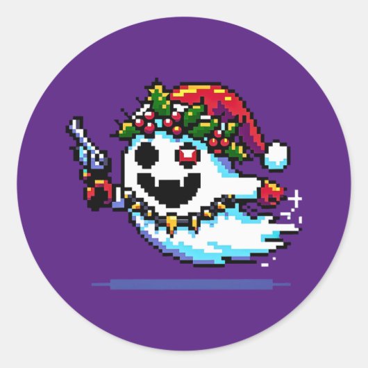Kerst Punk Spook - Edgy Pixel Art Ronde Sticker (Voorkant)