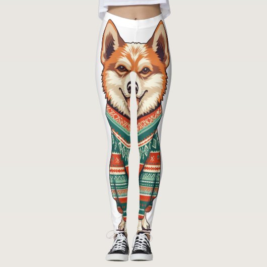 Kerst Pup in Gezellige Trui Leggings (Voorkant)