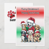 Kerst puppies, afdrukbaar feestdagenkaart (Voorkant / Achterkant)