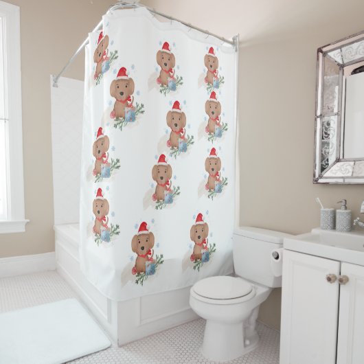 Kerst Puppies Douchegordijn (In situ)