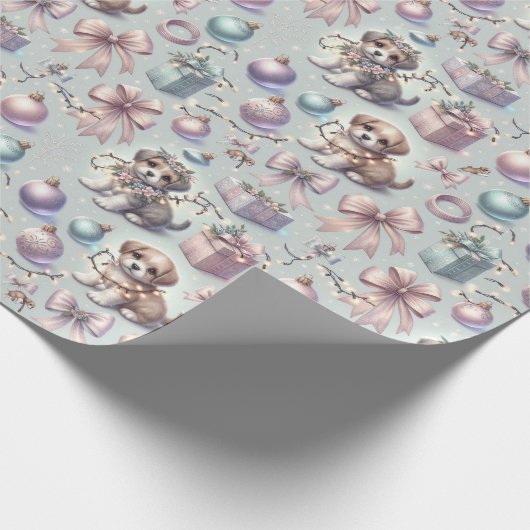 Kerst Puppies en linten inpakpapier (Hoek)