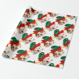 Kerst puppies in elf petten Wrapping Paper Cadeaupapier