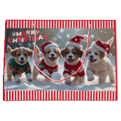 Kerst Puppies in Truien Spelen in Sneeuw Groot Cadeauzakje (Voorkant)