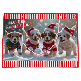 Kerst Puppies in Truien Spelen in Sneeuw Groot Cadeauzakje