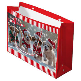 Kerst Puppies in Truien Spelen in Sneeuw Groot Cadeauzakje