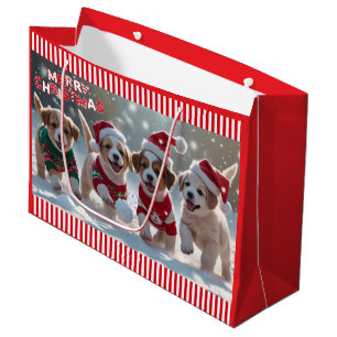 Kerst Puppies in Truien Spelen in Sneeuw Groot Cadeauzakje