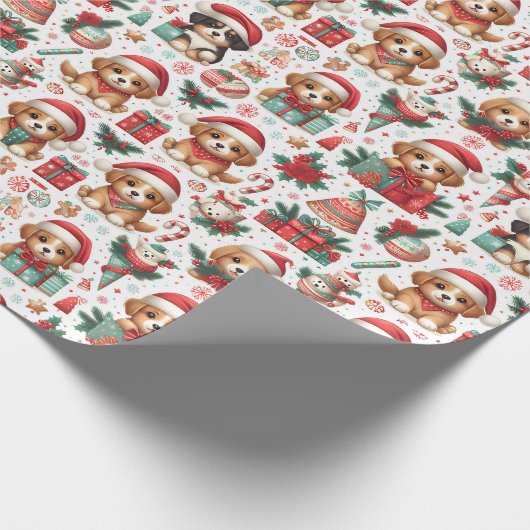 Kerst.Puppies inpakpapier (Hoek)