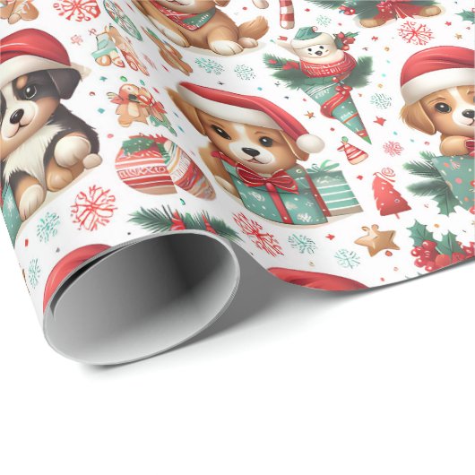 Kerst.Puppies inpakpapier (Rol Hoek)
