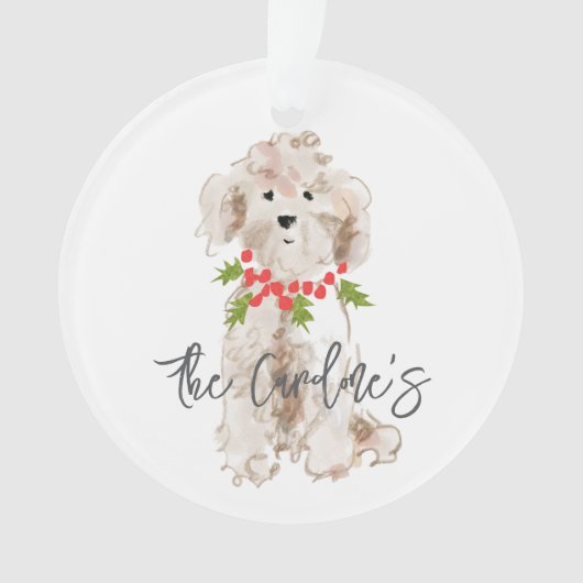 Kerst Puppy Hond Familienaam Jaar Holly Feestelijk Ornament (voorkant)