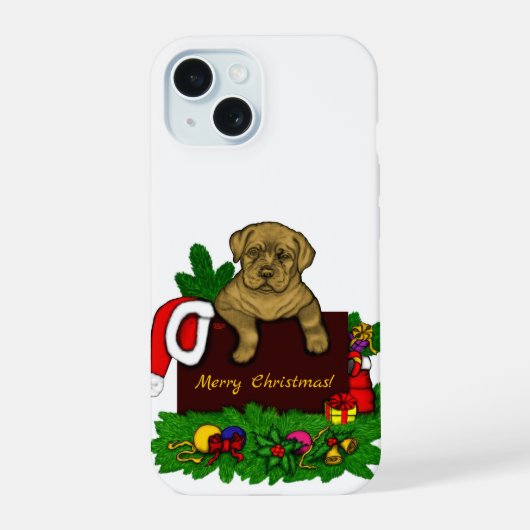 Kerst Puppy iPhone 15 Case (Achterkant)