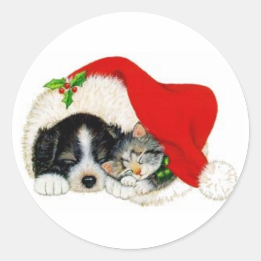 Kerst Puppy & Kitten Sticker (Voorkant)
