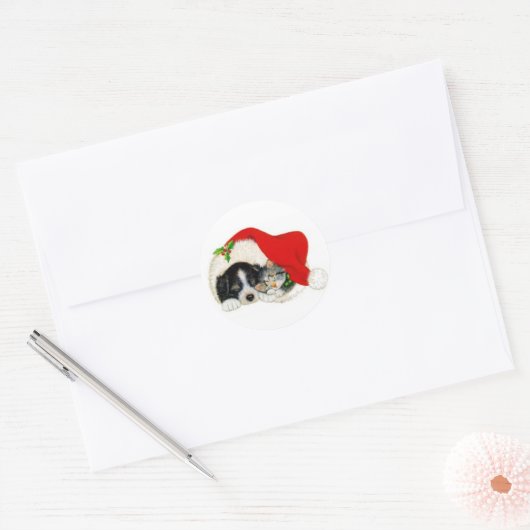 Kerst Puppy & Kitten Sticker (Envelop)
