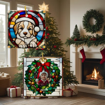 Kerst Puppy Nep Gebrandschilderd Glas
