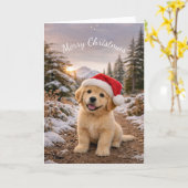 Kerst Puppy Santa Mutspad Kaart (Gele Bloem)