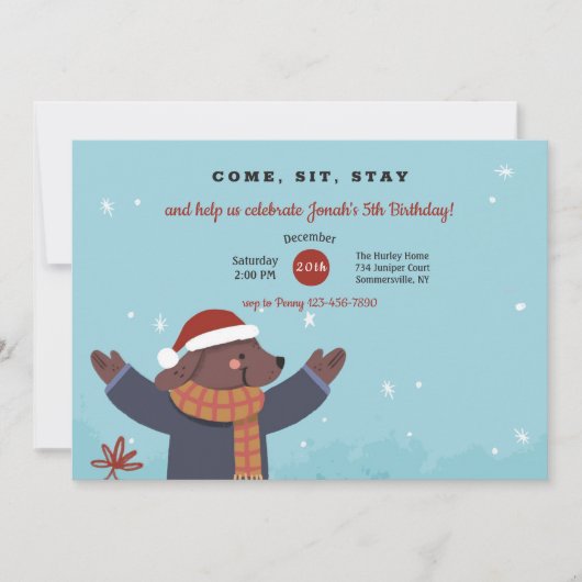 Kerst Puppy Uitnodiging (Voorkant)