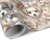 Kerst Puppy Wrapping Papier - Schattig Hondengezic (Rol Hoek)