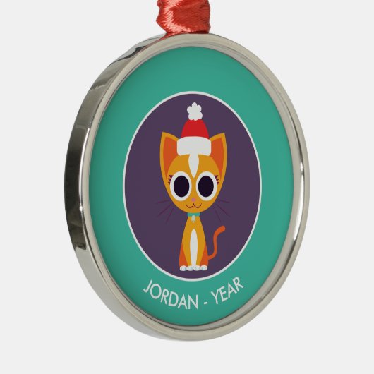 Kerst Purrl de Kat Metalen Ornament (Rechts)