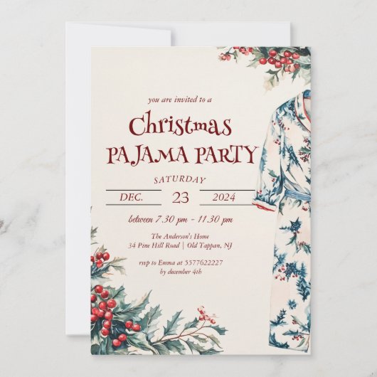 Kerst pyjama feest kaart (Voorkant)