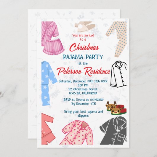 Kerst pyjama feest leuke kinder uitnodiging (Voorkant / Achterkant)