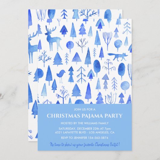 Kerst pyjama feest uitnodigen mooie Waterverf Kaart (Voorkant / Achterkant)