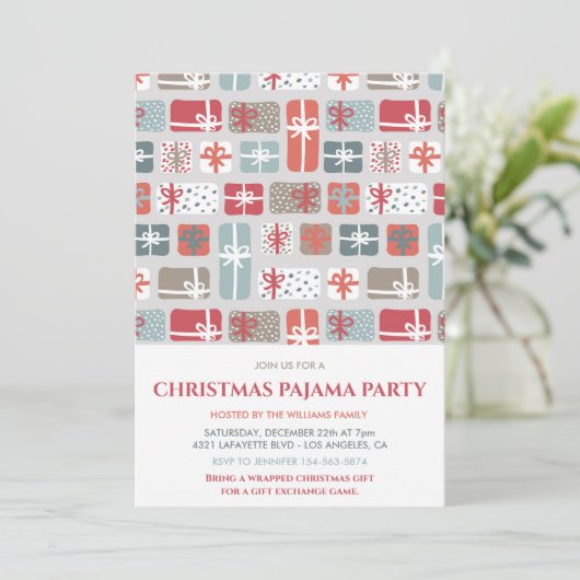 Kerst pyjama feest uitnodigingen geschenken Slumbe (Staand voorkant)