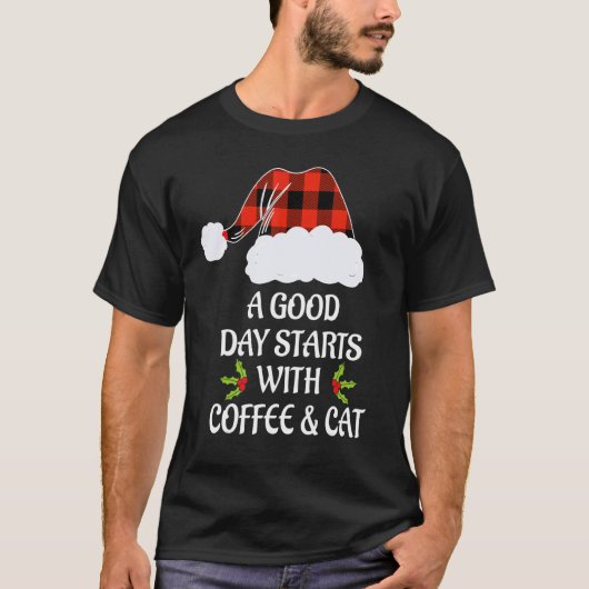 Kerst pyjama Kat Koffiekop Kat Xmas T-shirt (Voorkant)