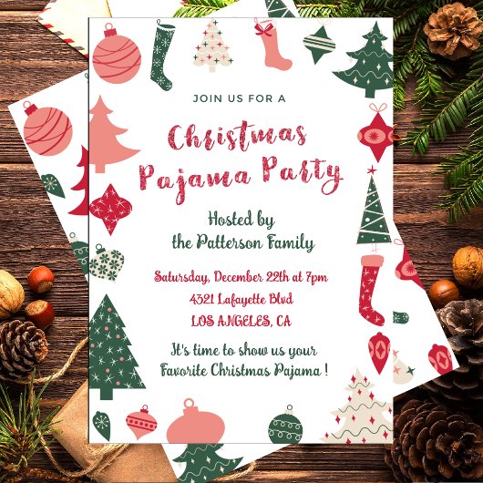Kerst Pyjama Party Glitter leuke illustratie Kaart
