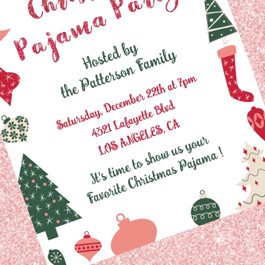 Kerst Pyjama Party Glitter leuke illustratie Kaart