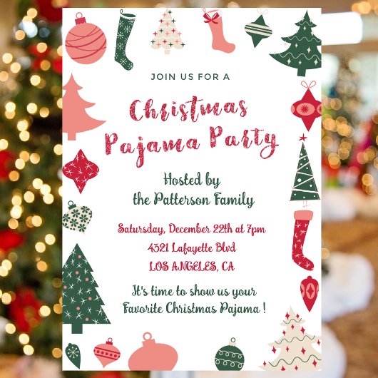 Kerst Pyjama Party Glitter leuke illustratie Kaart