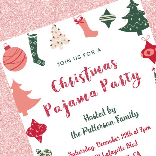 Kerst Pyjama Party Glitter leuke illustratie Kaart