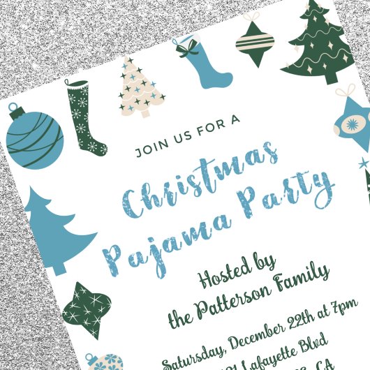 Kerst Pyjama Party Glitter leuke illustratie Kaart