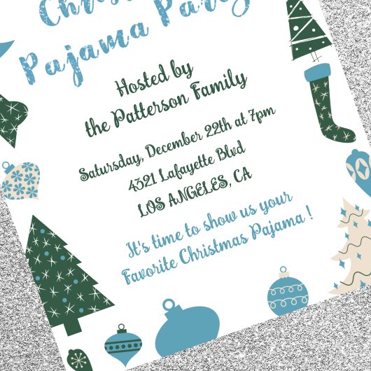 Kerst Pyjama Party Glitter leuke illustratie Kaart