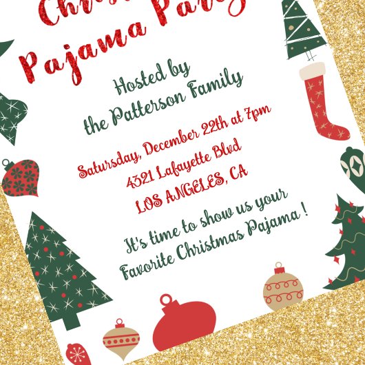 Kerst Pyjama Party Glitter leuke illustratie Kaart