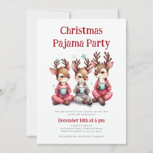 Kerst Pyjama Party Grappig Schattige Rendier Sneeu Kaart (Voorkant)