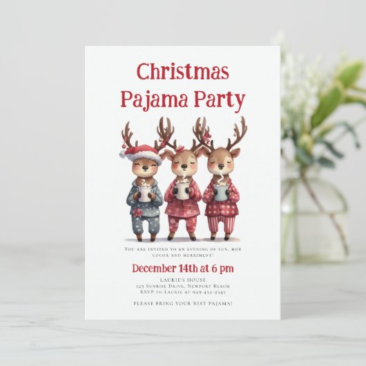 Kerst Pyjama Party Grappige rendieren Sleepwear Kaart (Staand voorkant)