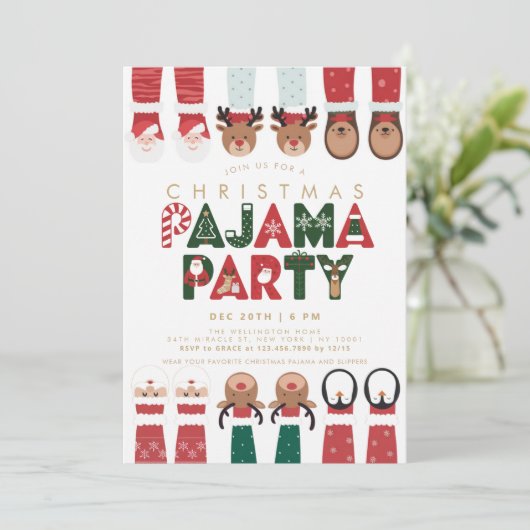 Kerst Pyjama Party Kinder feestdag Kaart (Staand voorkant)