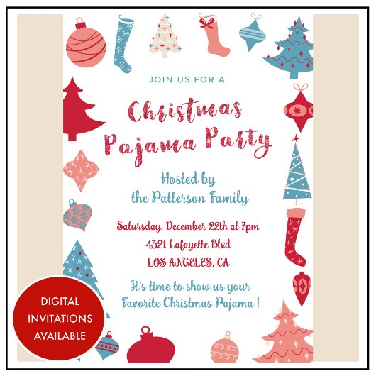 Kerst Pyjama Party leuke illustratie Kaart