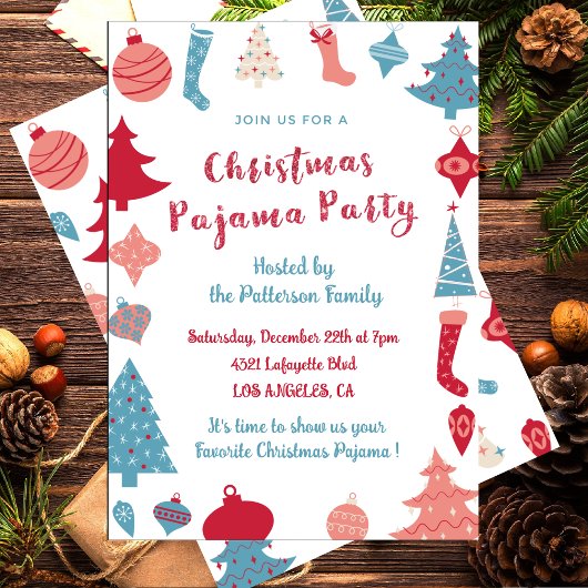 Kerst Pyjama Party leuke illustratie Kaart