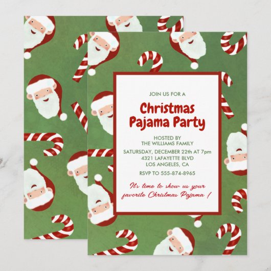 Kerst Pyjama Party Schattige Santa Barley Sugar Kaart (Voorkant / Achterkant)