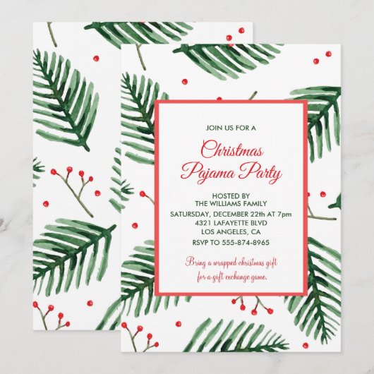 Kerst Pyjama Party Slumber Elegant Evergreen Kaart (Voorkant / Achterkant)