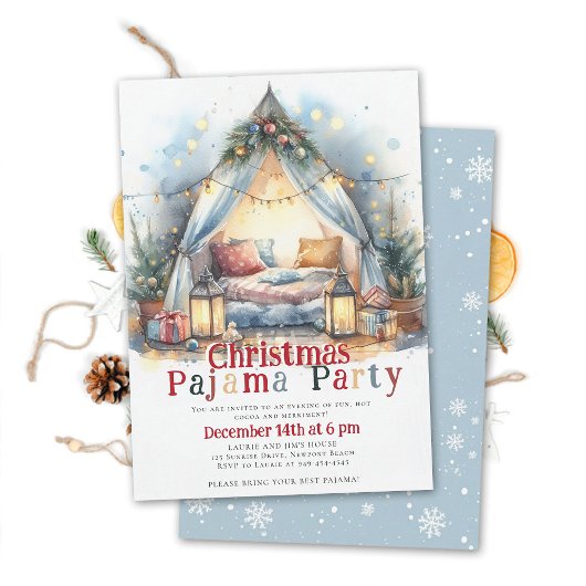 Kerst Pyjama Party Tent Kussen Twinkle Lights Kaart
