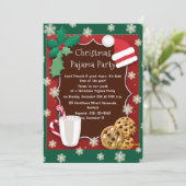 Kerst Pyjama Party uitnodiging Groen en rood (Staand voorkant)