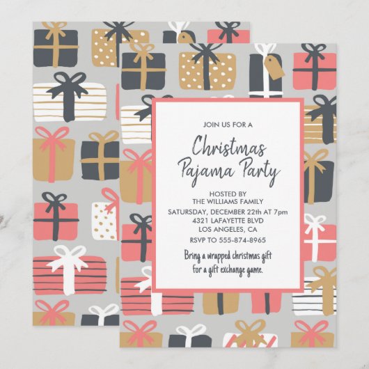 Kerst Pyjama Party uitnodiging Slumber Gifts (Voorkant / Achterkant)