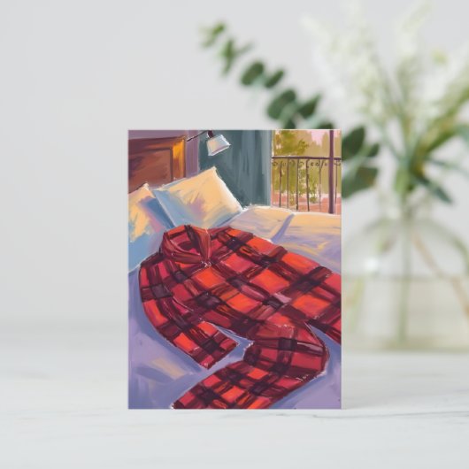 Kerst Pyjama Red Plaid Feestdagenkaart (Staand voorkant)