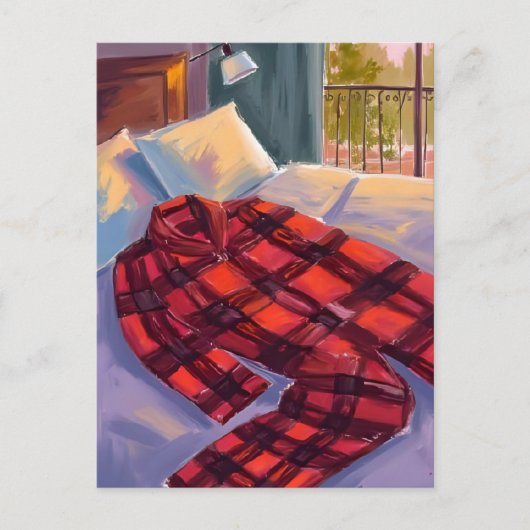 Kerst Pyjama Red Plaid Feestdagenkaart (Voorkant)