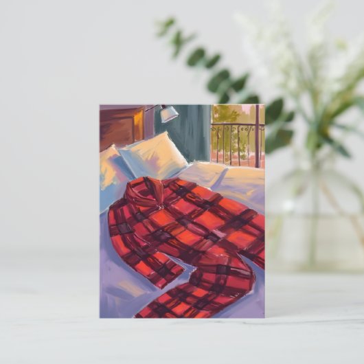 Kerst Pyjama Red Plaid Feestdagenkaart (Staand voorkant)